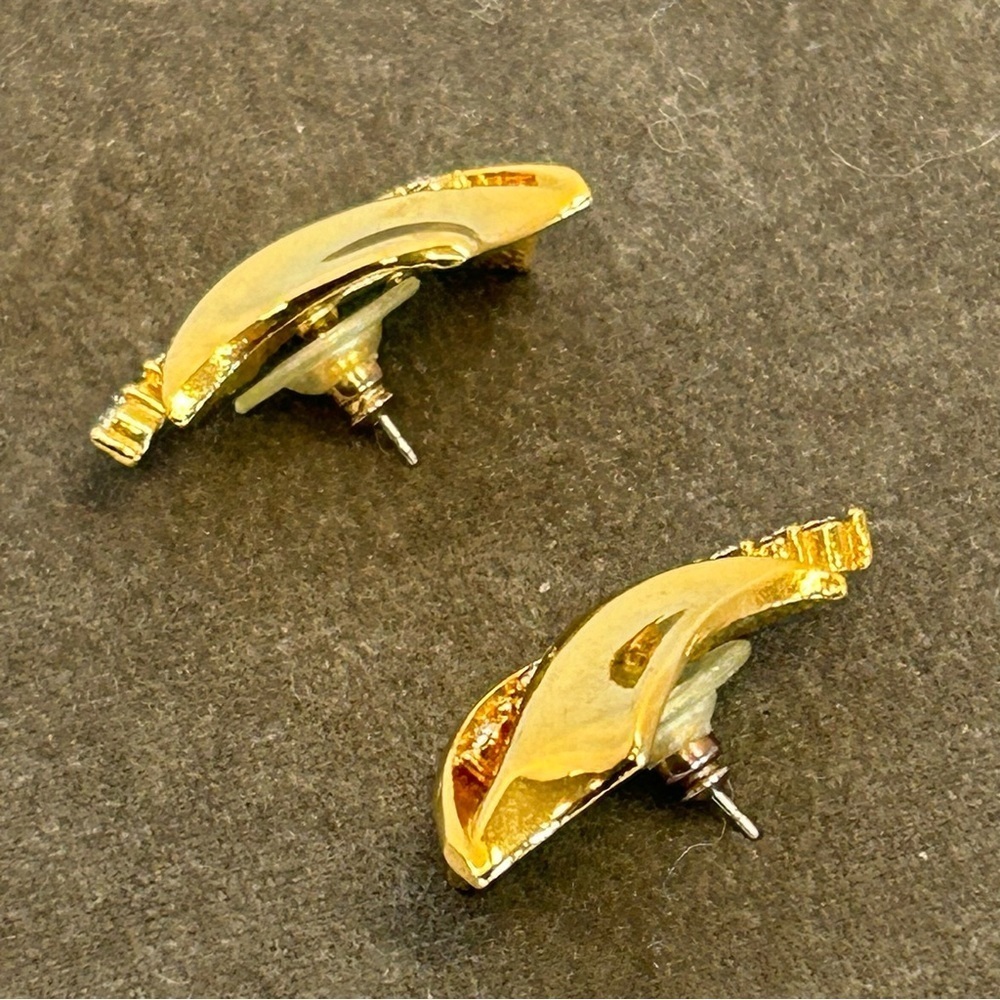 Vintage Gold tone crystal rhinestone cubic zirconia earrings - Picture 4 of 7